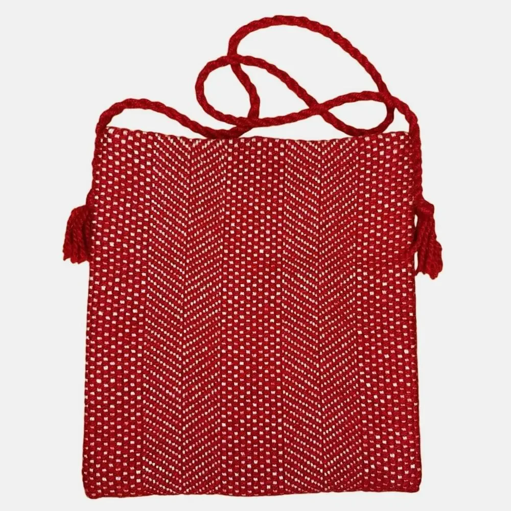 Hand Woven Knit Red Crochet Shoulder Crossbody Bag Lined Button Flap Handmade
